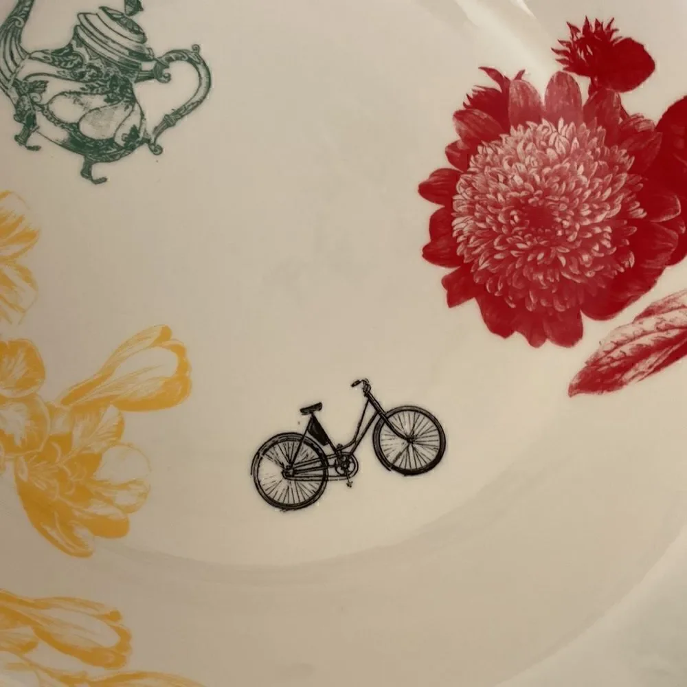 Anthropologie Large Serving Bowl White Floral Decorated Fleur 13”